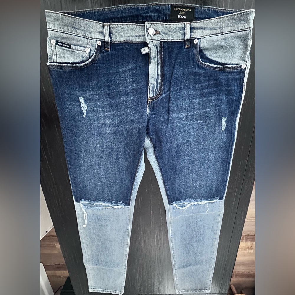 Dolce & Gabbana Two-Tone Blue Skinny Jeans